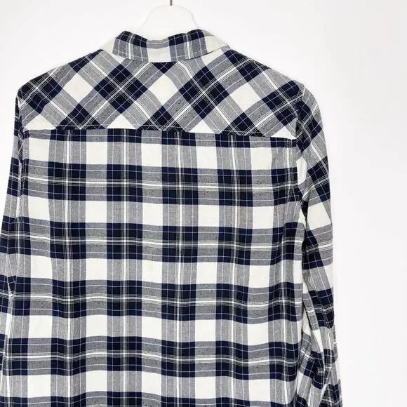 PAIGE Cream & Blue Plaid Button-Down Shirt Versatile Casual & Workwear Essential - Picture 8 of 9